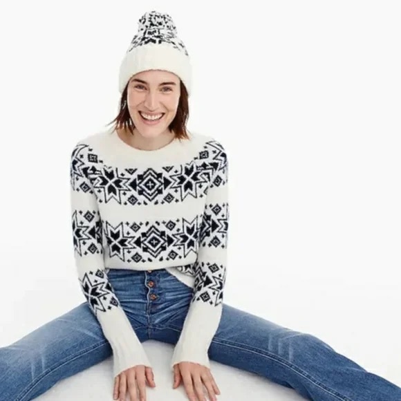 J. Crew Sweaters - J. Crew Fair Isle Wool Blend Sweater women’s medium snow flake cream navy soft